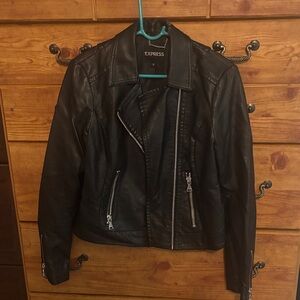 Express Dark Leather Moto Jacket